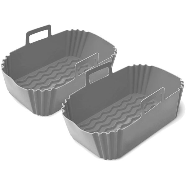 Silikoninen kattila Ninja Air Fryerille - 2 kpl uudelleenkäytettäviä silikonisia Air Fryer -vuoria kaksois-Air Fryerille, Air Fryer -kori harmaa