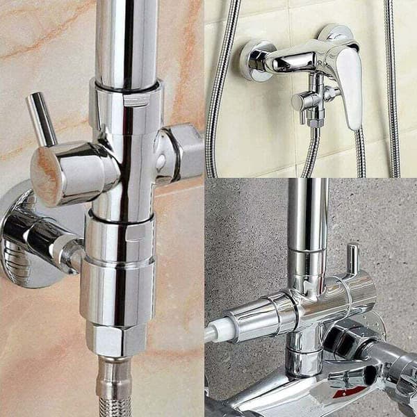 BET 1 stk. messing bruseventil med T-adapter, G1/2\" 3-vejs brusearm afledningsventil, universel 3-vejs bruseventil, messing forkromet, til Kitche
