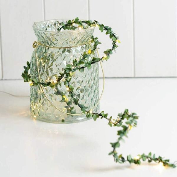 Gröna blad ljusslingor, 16 fot vinranka ljusslingor set med 50 LED för inomhus utomhus jul dekorativ uteplats trädgård bröllop