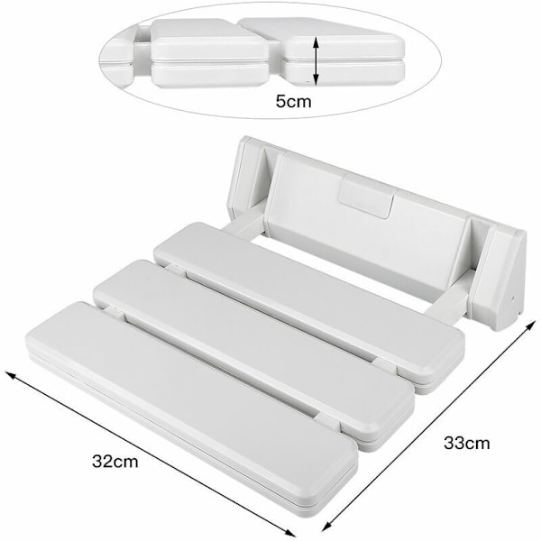 Foldbar dusjsete i aluminium og ABS, 330 x 320 x 70 mm