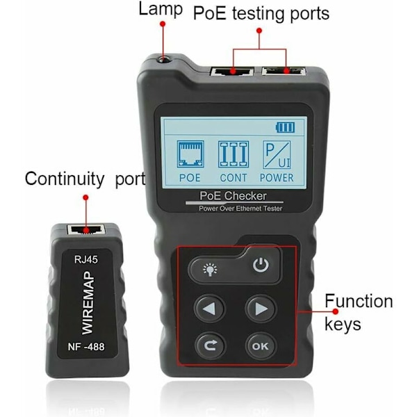 Kabeltester Meter Nettverkskabeltester RJ45 Patchkabeltester LAN Nettverkstester Linjetester Ethernet Nettverkskabeltester PoE Checker
