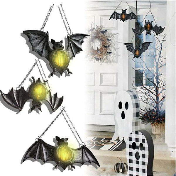 Halloween Bat-hængende Udendørs LED-Lanterne, Simuleret Bat Flammeløs Lys, Harpiks Hængende Lampe til Festdekorationer (Farve: 1 stk)