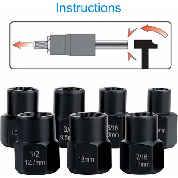 Sokkelsett, muttertrekker, sokkel for skadet bolttrekker (13PCS)