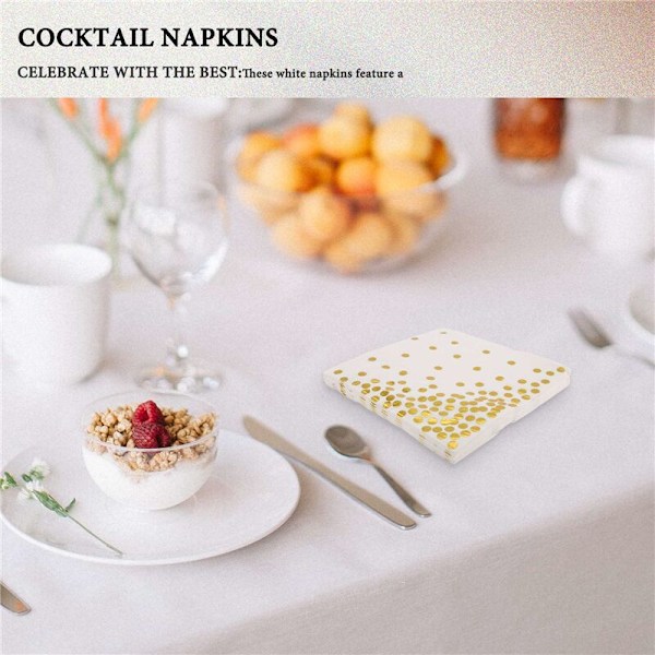 Or Polka Dot Cocktail Servietter (Pakke med 50) 3-lags Papirservietter med Gullprikker Perfekt for Bursdager, Brude Dusjer, Fester og Bryllup