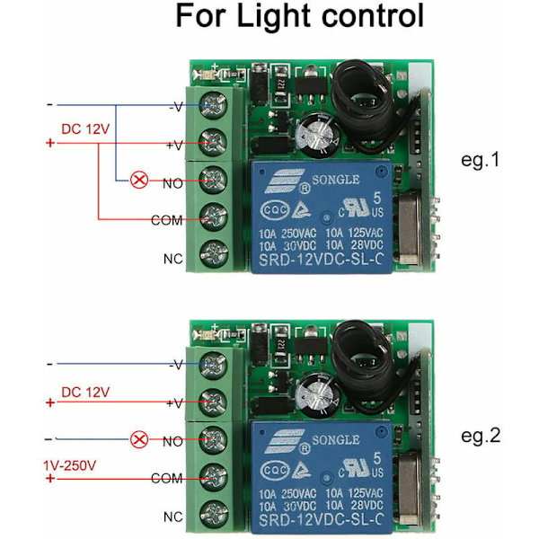 433MHz 12V 1CH trådlös fjärrströmbrytare - med RF-sändarfjärrkontroller - 1-pack,