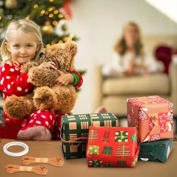 Paket med 6 julpapper, 50 x 70 cm, återvunnet kraftpapper för presentinslagning, julpapper, presentpapper för jul