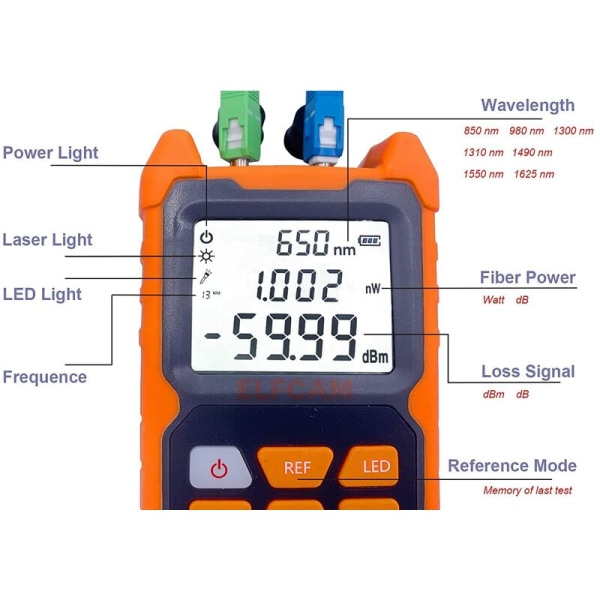 Bærbar optisk multimeter E-200 fotometer med VFL, testområde: -70 dBm til +6 dBm