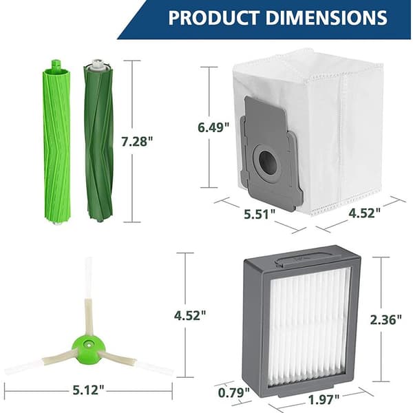 Pakke med 26 reservedele til I7+ I3 I3+ I4 I4+ I6 I6+ I8 I8+ E5 E6 E7 J7 Multi-Surface gummibørster til støvsuger