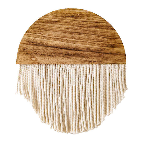 Dørgardin Macrame Væghængende Dekoration Boheme Halvcirkel Træplade Ornament med Lange Kvaster Håndlavet Trævæv Halvcirkel Træhylde f