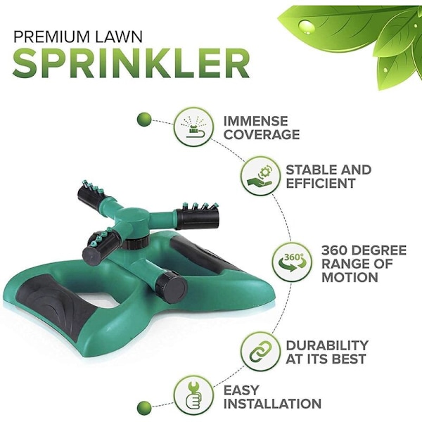 Signature Garden Græs Sprinkler Rotation, Forbinder Flere Store Tre-armede C Sprinklere, 12 Indbyggede Sprøjte Dyser, 360 D HIASDFLS