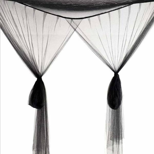 Myggnät för dubbelsäng, rektangulär enfärgad med 4 öppningar, enkel installation, polyester, svart, 190 cm x 210 cm x 240 cm-