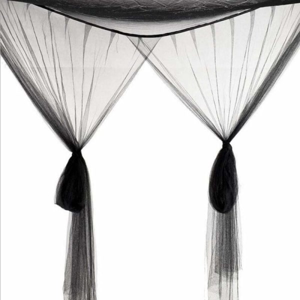 Myggnetting for dobbeltseng, rektangulær ensfarget med 4 åpninger, enkel installasjon, polyester, svart, 190cm x 210cm x 240cm-