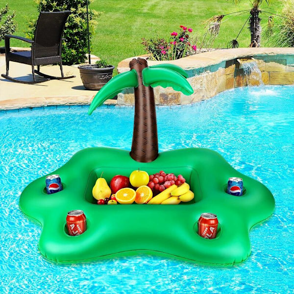 Oppustelig drikkeholder, kokosnødtræ oppustelig kopholder, med 4 kopholdere og 1 flydende rille isbar pool til sommer strand fritid/fest De