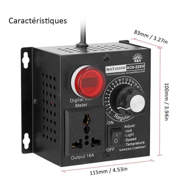 AC 220V 4000W Kompakt Styrenhet Variabel Spänning Hastighet Bärbar Temperatur Ljus Spänning Justerbar Dimmer