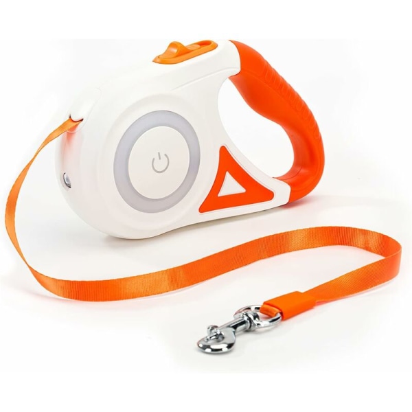Uttrekkbar hundebånd, en-knapps enkel brems og lås forlengbar hundebånd med LED-lommelykt (M, taulengde 5M, oransje)