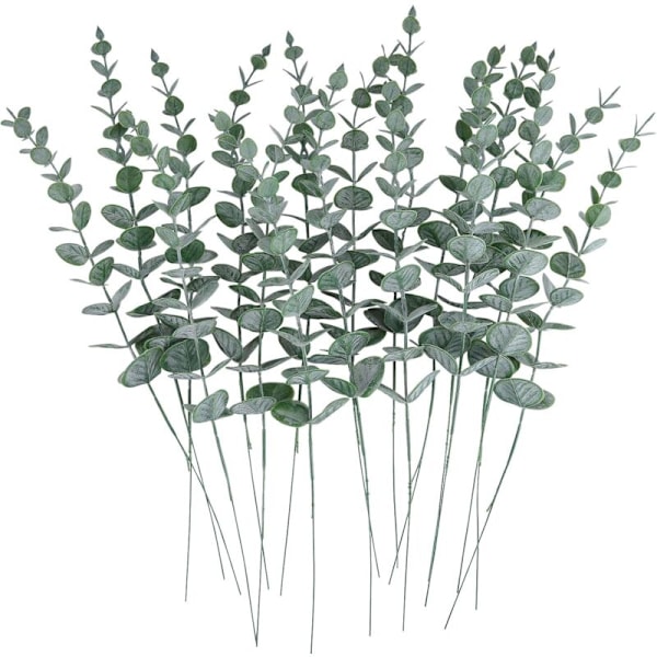 24 st konstgjorda eukalyptusblad stjälkar äkta grågrön touch grenar för hem kontor bröllop bordsdekoration bankett blomsterarrangemang dekoration