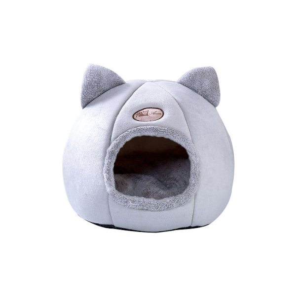 1 stk. Katteseng, Blød Katteseng, Kattebur, Dyreseng til Katte og Hvalpe Behagelig og varm sovepose (M; 32 cm i diameter til under 3,5 kg, grå)
