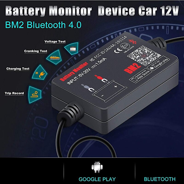 BM2 12V Bluetooth-akkutarkkailija Auton akkutesti Akun diagnostiikkatyökalu Androidille IOS:lle