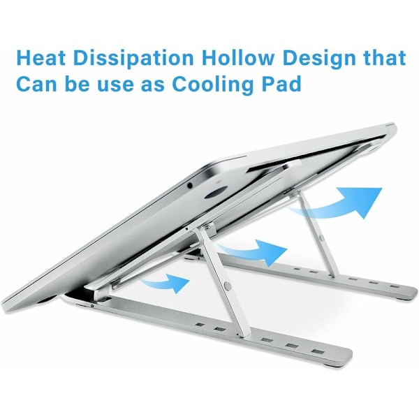 Laptop Stativ, Foldbar, Justerbar, Ventileret, Bærbar Laptop Holder til Skrivebord, Aluminium Foldbar Laptop Ergonomisk Hævning Sort