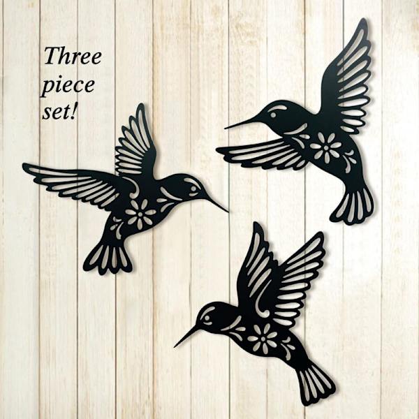Metallinen Kolibri Seinäkoriste, 3-osainen Musta 22,9 cm, Tiivis Ripustuskoriste Olohuoneeseen, Makuuhuoneeseen, Kylpyhuoneeseen, Keittiöön, Terassille