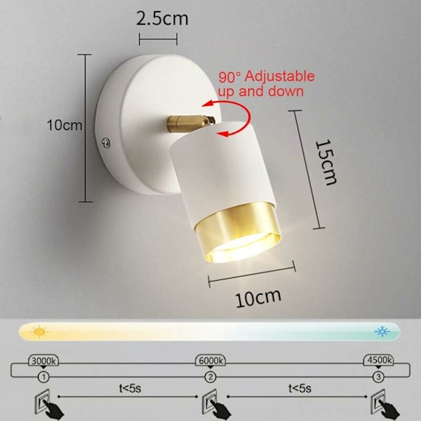 5W LED Vägglampa för inomhus Vit Modern Justerbar Vägglampa Sovrum Sänglampa GU10 Metall Vägglampa 3 Färg Dimbar Taklampa Spotlight för B