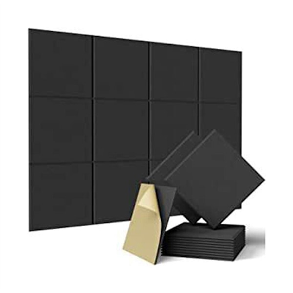 12 Pack Square Acoustic Panels, High Density X 0.4 Inch, Beveled Edges Insulated Soundproofing, Black