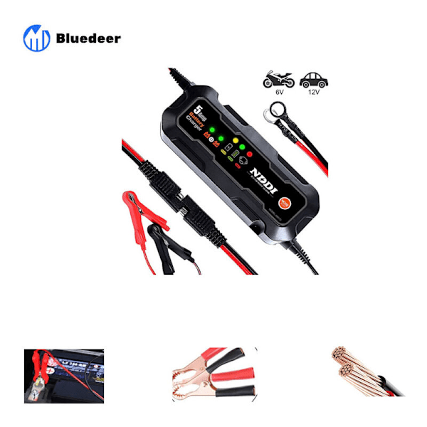 5A intelligent automatisk oplader, 6V og 12V batterioplader, batterivedligeholdelse, drypladning og desulfator med temperaturkompensation