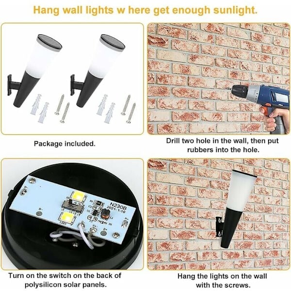Utendørs solcellelampe, 1 pakke vanntett solcellelys solbelysning med sensor trådløs sikkerhetslampe vegglampe for hage