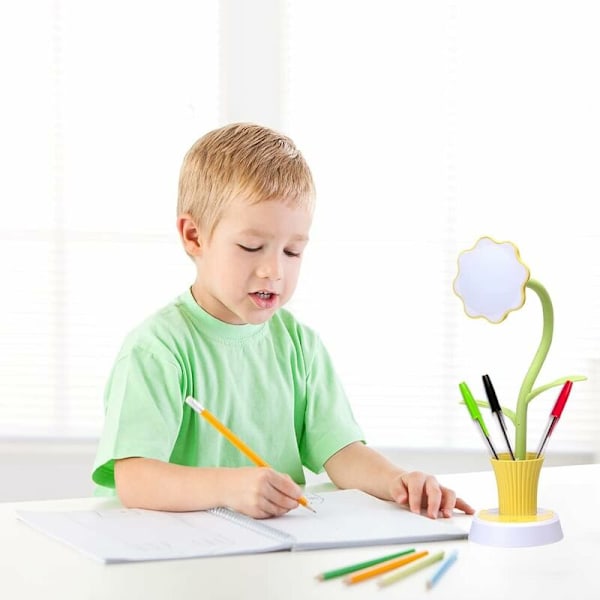 Barnebordlampe - Kreativ oppladbar LED-øyevern berøringsfølsom bordlampe dimmbar nattlampe med pennholder 1 stk (gul, 10 x 11 x