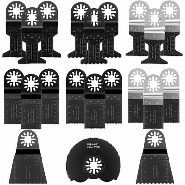 Multiverktøy-blad, oscillerende sagblad, 21 deler blandet multiverktøysett, med universelle hurtigutløsende oscillerende multiverktøytilbehør for generell bruk
