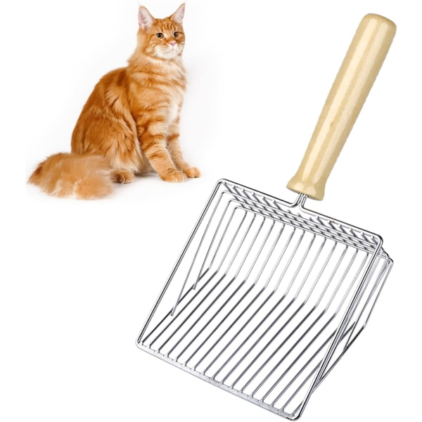 Metal Cat Scoop, ströskyffel med trähandtag, djup spade för snabb siktning, ströspade för rengöring av husdjur, hundar, katter 28,5*14,5*5,5 cm