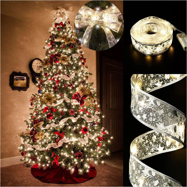 Joulukuusen nauhakeijuvalot, 5 m 50 LED kiiltävät nauhavalot, vedenpitävät paristokäyttöiset joulukuusenvalot (hopea 5 m)