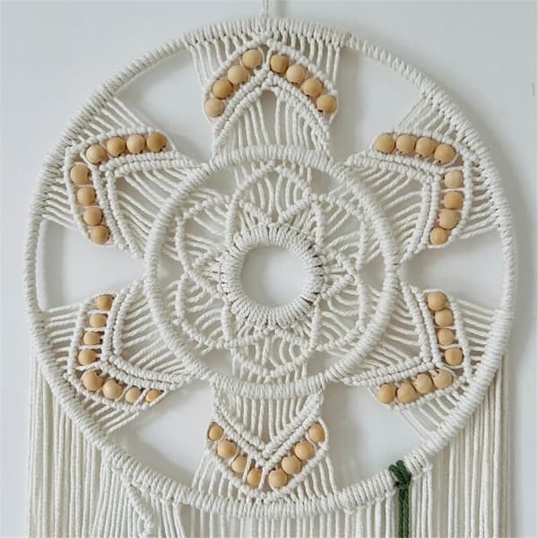 Macrame drömfångare för sovrum, väggdekor, stor bohemisk väggbonad med vävda löv, dekorativ prydnad