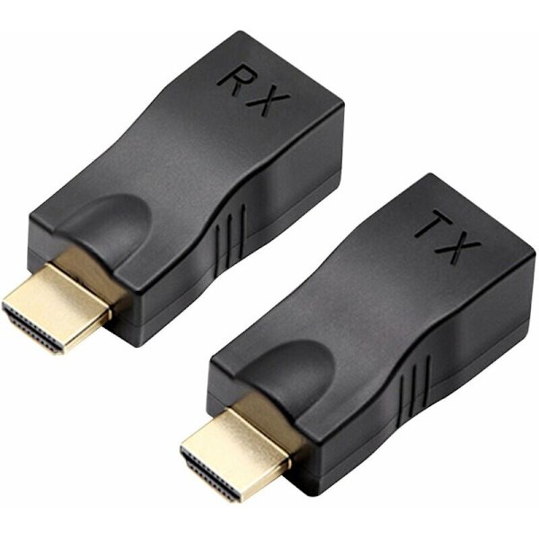 HDMI-forlenger, HDMI til RJ45 nettverkskabelforlengerkonverterer repeater, 30M HDMI til RJ45 nettverkskabelforlengerkonverterer adapter repeater over Cat 5