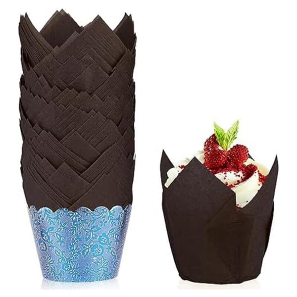 50 stk. Cupcakeforme, Tulipan Bagepapir Cupcake og Muffinforme, Ublegede Bagekopper, Brune Cupcakes