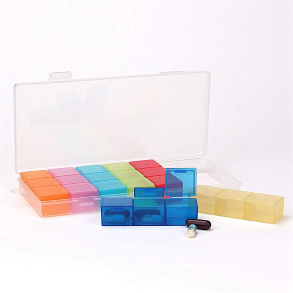 2X 21 Rum Transparent Farve Tom Plastboks Pille Tablet Medicin Organizer Ugentlig 7 Dage 3 Række Opbevaringskasse