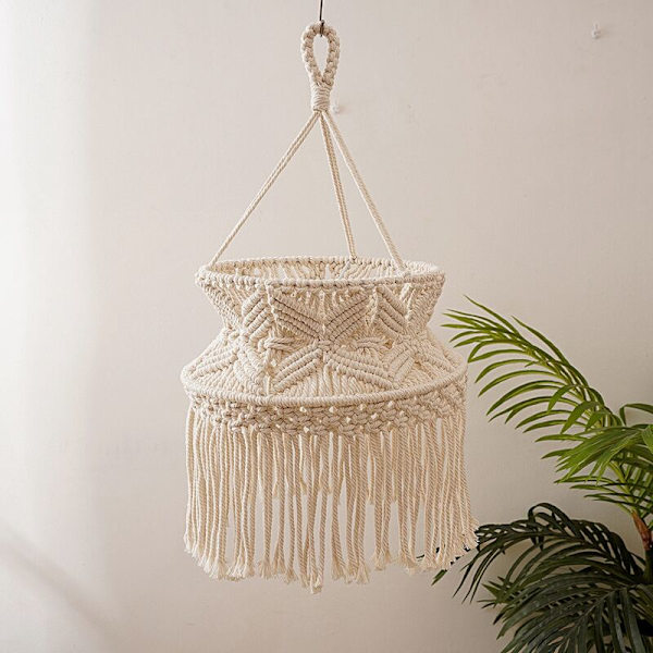 Håndstrikket Lampeklokke, Loftlampe Skærm, Boho Makramé Lampeklokke Lanterne til Stue Soveværelse Dekoration