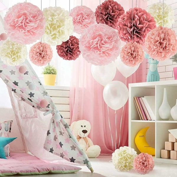 Mjukpapper Pom Poms, pappersblomboll för bröllopsfödelsedagsfest Baby shower bröllopsduschfestivaldekorationer, paket med 20