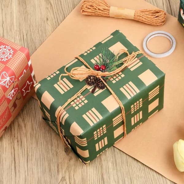 Paket med 6 julpapper, 50 x 70 cm, återvunnet kraftpapper för presentinslagning, julpapper, presentpapper för jul