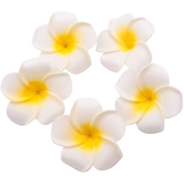 100 stk. serie hvide skumfrangipani Hawaii kunstige plumeria blomsterblade hætte hår hat krans DIY bryllup dekoration 5cm