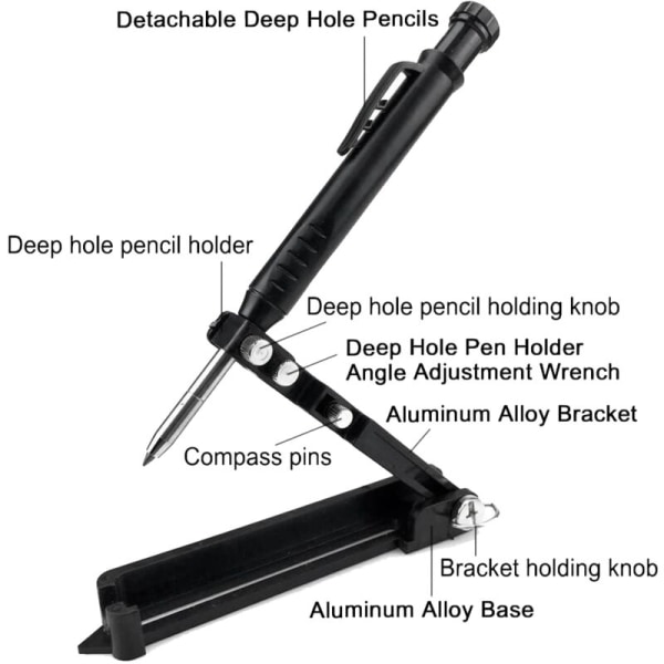 Multifunksjonelt trebearbeidingsmerkeverktøy - Aluminiumslegering strukturell blyant - Merkeverktøy med 18 påfyll
