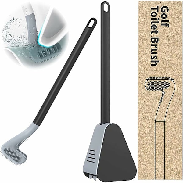Silikoninen WC-harja (musta), golfin pitkällä kahvalla seinään kiinnitettävä WC-harja ja telineen sarja