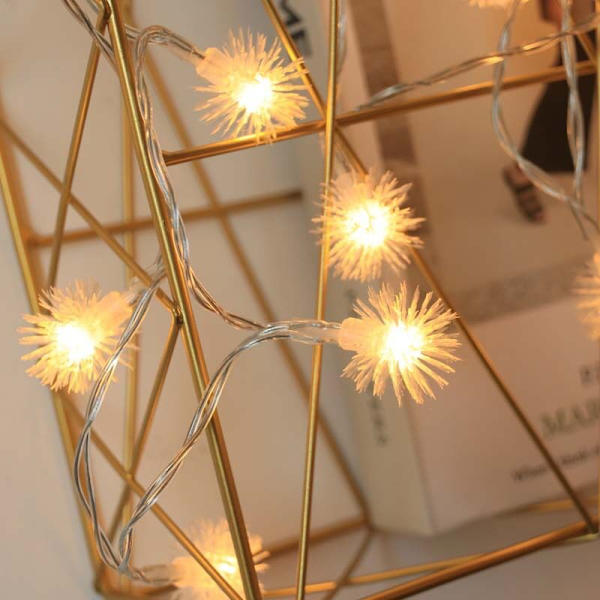 LED Hårete Ball String Lys Hage Hagedekorasjon Julaften Utendørs Vanntett Snøklode Lys (10M80LED, varm hvit, USB)