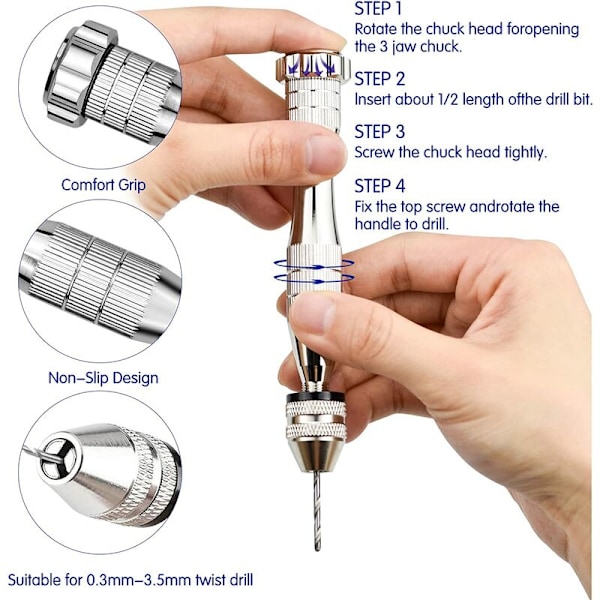 Mini Handborr med 10 Mikroborr 0,8mm-3,0mm Vridborr Mini Mikro Handborrverktyg för Modell Valnöt Amber Oliv Nötter
