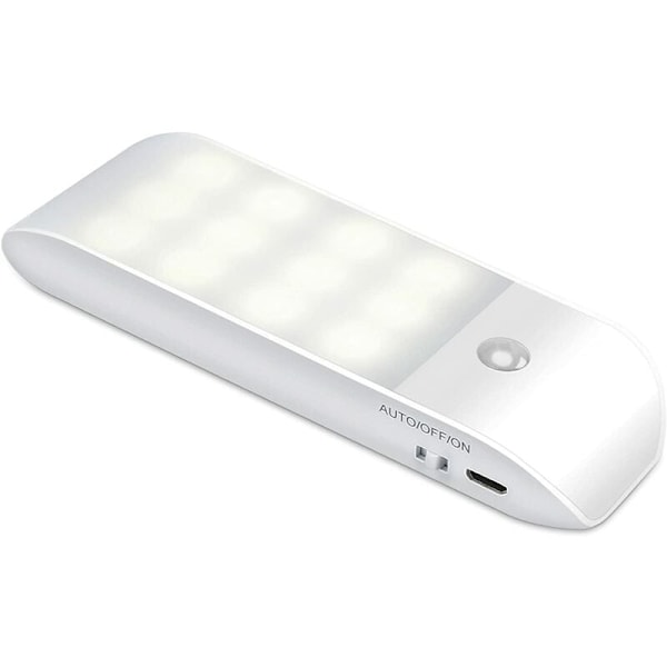Automatisk LED-nattlampa, USB-uppladdningsbar rörelsesensor nattlampa, PÅ/AUTO/AV, Naturligt vitt skåpsljus, Magnetisk, för vardagsrum, sovrum