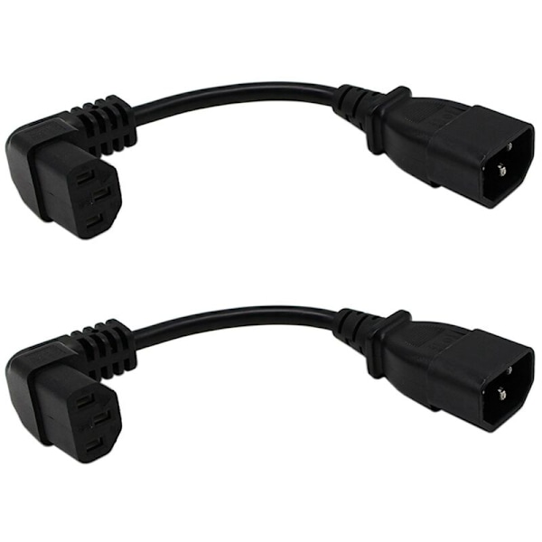 2pcs 18cm IEC 320 90 Degree C13 3 Pin Female to C14 Male PDU Power Cord Extension Cable