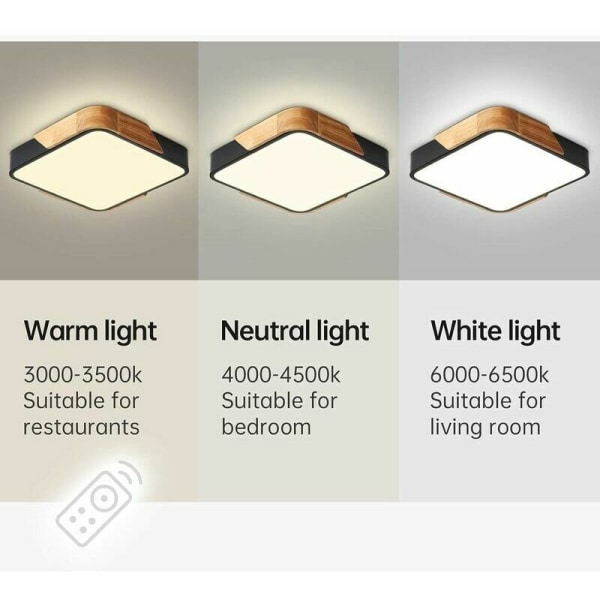 Taklampe LED Taklampe 24W Taklampe med Fjernkontroll Justerbar Lysstyrke Baderom Armatur Firkant Ultra Tynn Moderne for Hjem