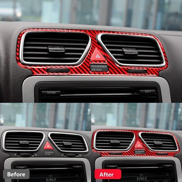 Kolfiber Central Vent Cover Trim för Scirocco 2009 2010 2011 2012 2013 2014 2015 2016 (Röd)