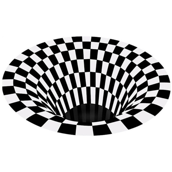 Illusjon Teppet Felle Effekt 3D Bunnløs Hull Rundt Teppe Svart Hvit Rutenett Soverom Rom Anti-Skli Gulvmatte-C
