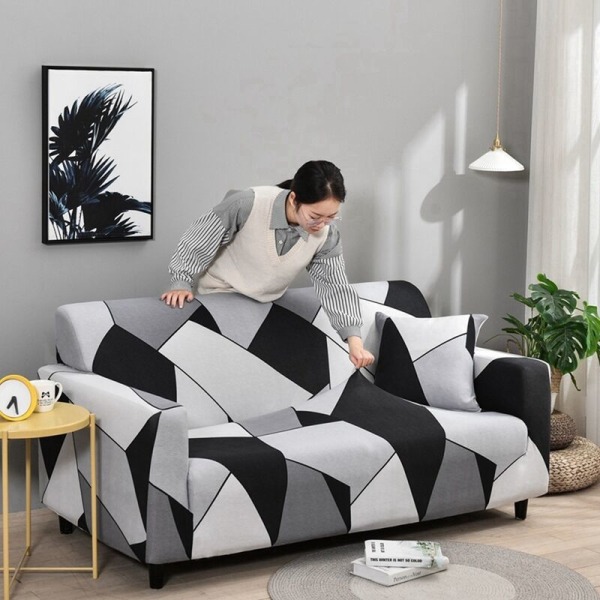Sort og hvidt sofaovertræk til polyester elastiske sofaovertræk sofa stolbeskytter (M)